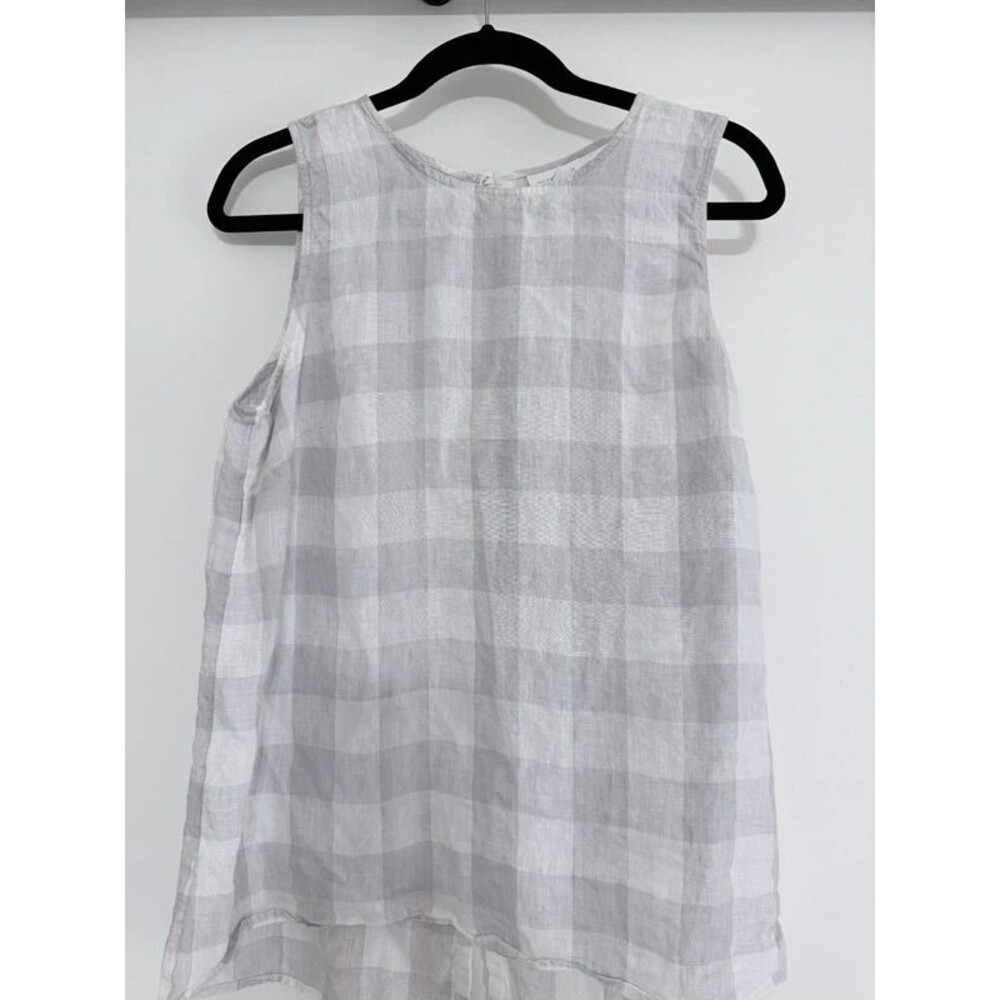 J.Jill Love Linen 100% Linen Gingham Check Sleeveless Tunic Top Medium